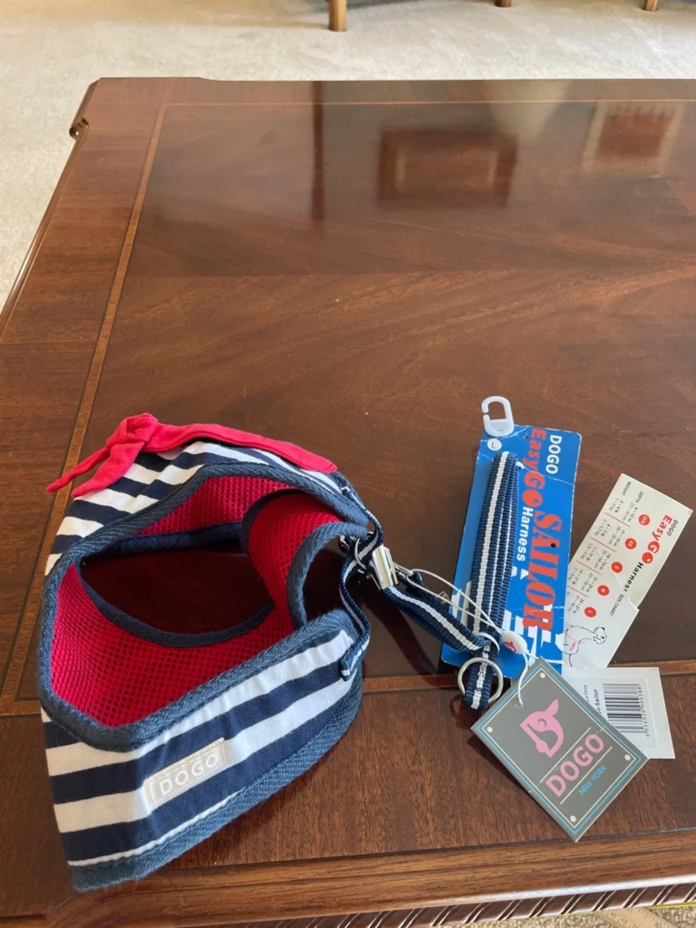 Dogo easily sailor harness. Size Large with matching leash.